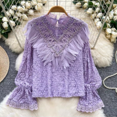 批发欧洲站秋季新款法式名媛风套头新款时尚百搭喇叭袖纯色<b class='q'>女</b>上衣