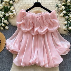 批发法式轻奢荷叶边一字肩长袖衬衫女宽松设计小香<b class='q'>风</b>连衣裙设计感钉