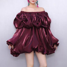 批发法式轻奢荷叶边一字肩长袖衬衫女<b class='q'>宽松</b>设计小香风<b class='q'>连衣裙</b>设计感钉