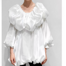 批发法式轻奢荷叶边一字肩长袖衬衫女<b class='q'>宽松</b>设计小香风<b class='q'>连衣裙</b>设计感钉