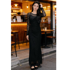 批发法式白色长袖v领连衣裙子女新款巨好看的修身气质a字