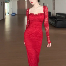 批发法式白色长袖v领连衣裙子女新款巨好看的修身气质a字