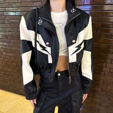 批发<b class='q'>韩国</b>东大门早秋新款休闲pu皮衣西装领外套短款女拉链机车夹克