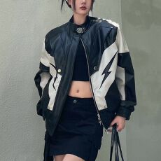 批发<b class='q'>韩国</b>东大门早秋新款休闲pu皮衣西装领外套短款女拉链机车夹克