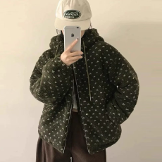 批发<b class='q'>韩国</b>chic秋冬工装风正反两穿撞色羊羔毛宽松休闲保暖短外套棉衣…