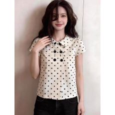 批发法式杏色波点娃娃翻领短袖衬衫高级感<b class='q'>气质</b>上衣2026新款