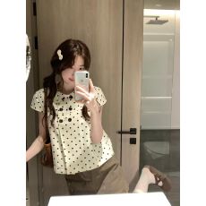 批发法式杏色波点娃娃翻领短袖衬衫高级感<b class='q'>气质</b>上衣2026新款