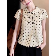批发法式杏色波点娃娃翻领短袖衬衫高级感<b class='q'>气质</b>上衣学院风2026新款