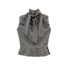 批发法式收腰小衫女复古黑白格无袖上衣飘带设计感s'y