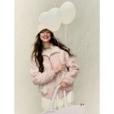 冬季翻领麂皮绒外套女皮毛一体加厚保暖拉链百搭上衣