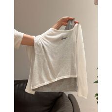 批发广州面料！天猫抖音质量假两件露肩微透修身长袖T恤女