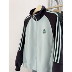 批发蓝色拼接插肩袖三条杠<b class='q'>卫衣</b>女2026年春新款<b class='q'>韩版</b>宽松慵懒风开衫外套