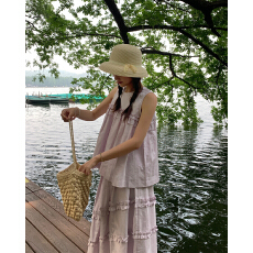 批发实 少女淡紫色双层花边套装 背心+<b class='q'>半身裙</b>