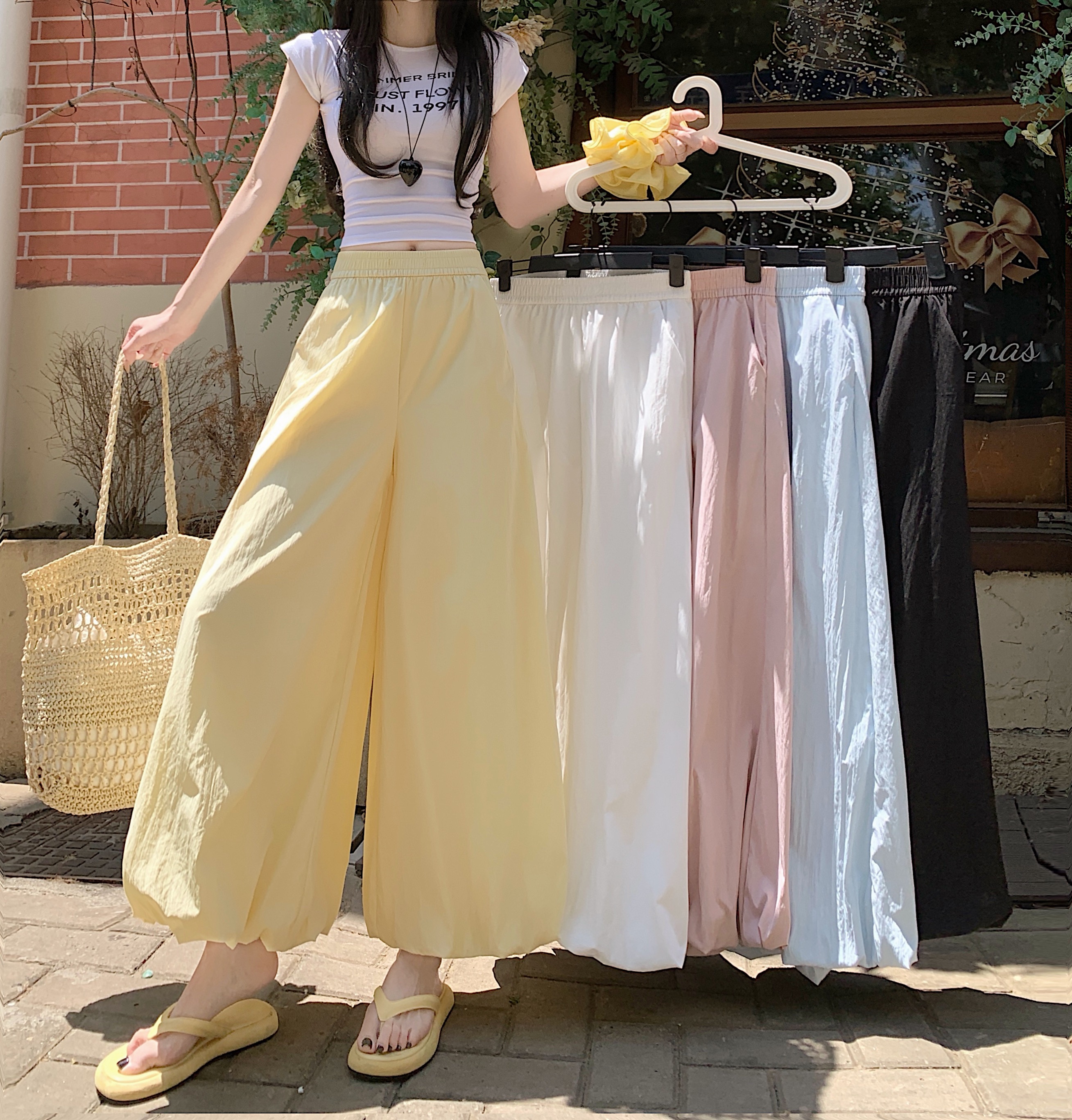 实拍花苞裙裤女夏季新款高腰宽松显瘦垂感灯笼裤休闲阔腿裤