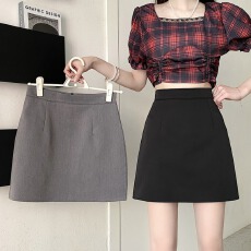 批发实拍韩版百搭纯色半身裙女高腰A字裙<b class='q'>防走光</b>短裙包臀裙