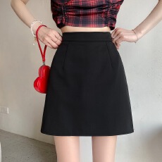 批发实拍韩版百搭纯色半身裙女高腰A字裙<b class='q'>防走光</b>短裙包臀裙