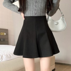 批发实拍秋冬韩版新款高腰显瘦半身裙遮胯荷叶边毛呢A字短裙<b class='q'>防走光</b>