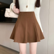 批发实拍秋冬韩版新款高腰显瘦半身裙遮胯荷叶边毛呢A字短裙<b class='q'>防走光</b>