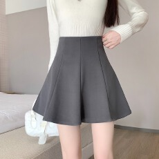 批发<b class='q'>实拍</b>秋冬韩版新款高腰显瘦半身裙遮胯荷叶边毛呢A字短裙防走光