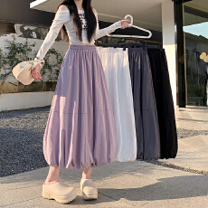 批发春夏季新款设计感多色纯色花苞裙中长裙a字<b class='q'>高腰</b>显瘦<b class='q'>半身裙</b>百搭女