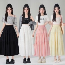 批发实拍~半身裙女韩版a字裙高腰显瘦拼接蛋糕裙百搭中长款裙子