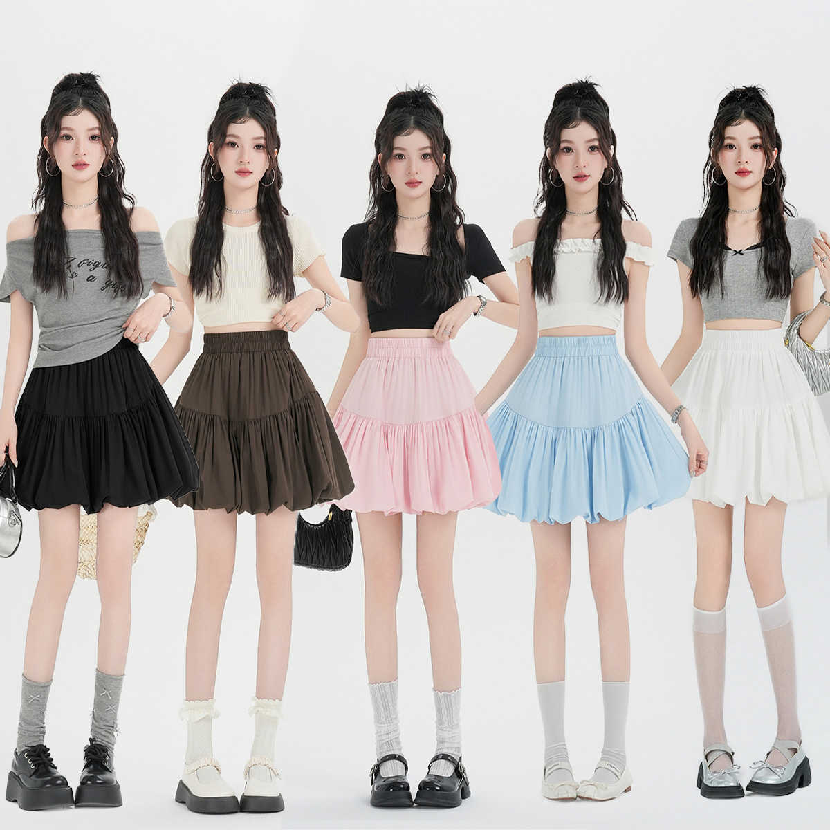 实拍~夏季百搭蓬蓬蛋糕裙A字半身裙设计感小众ins高腰短裙