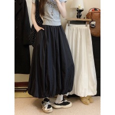 批发夏季新款设计感纯色花苞裙<b class='q'>长裙</b>a字夏季高腰显瘦<b class='q'>半身</b>裙百搭女