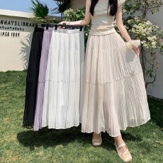 批发实拍半身裙女多色紫色高腰a字裙蛋糕裙温柔风设计感大摆中长裙子