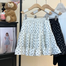 批发实拍夏季百搭蛋糕裙波点高腰显瘦小个子荷叶边A字半身裙