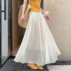 批发实拍纯色流光纱<b class='q'>裙</b>半身<b class='q'>裙</b>女高腰a字<b class='q'>裙</b>大摆<b class='q'>伞</b><b class='q'>裙</b>温柔风设计感中长<b class='q'>裙</b>