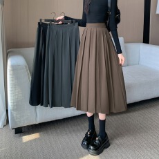 批发实拍<b class='q'>西服</b>秋冬韩版纯色百褶裙A字裙别致设计感半身裙中长裙纯色
