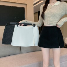 批发实拍~秋冬新款韩版毛呢百搭显瘦<b class='q'>高腰</b>靴裤纯色A字<b class='q'>短裤</b>裙