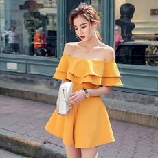 批发夏季<b class='q'>新款</b>法式显瘦小个子连衣裤露肩一字领显瘦连体阔腿裤女短裤