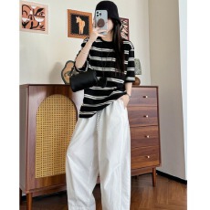 批发海盐防晒气球阔腿裤子女夏季薄款显瘦高腰百搭<b class='q'>大码</b>九分休闲运动裤