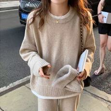 批发<b class='q'>秋</b>冬新款宽松两件套针织长袖哺乳衣时尚百搭外出喂奶衣