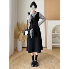 批发秋冬新款法式复古学院风针织假两件哺乳<b class='q'>连衣裙</b>