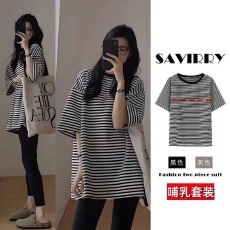 批发夏季<b class='q'>外出</b>宽松条纹喂奶上衣