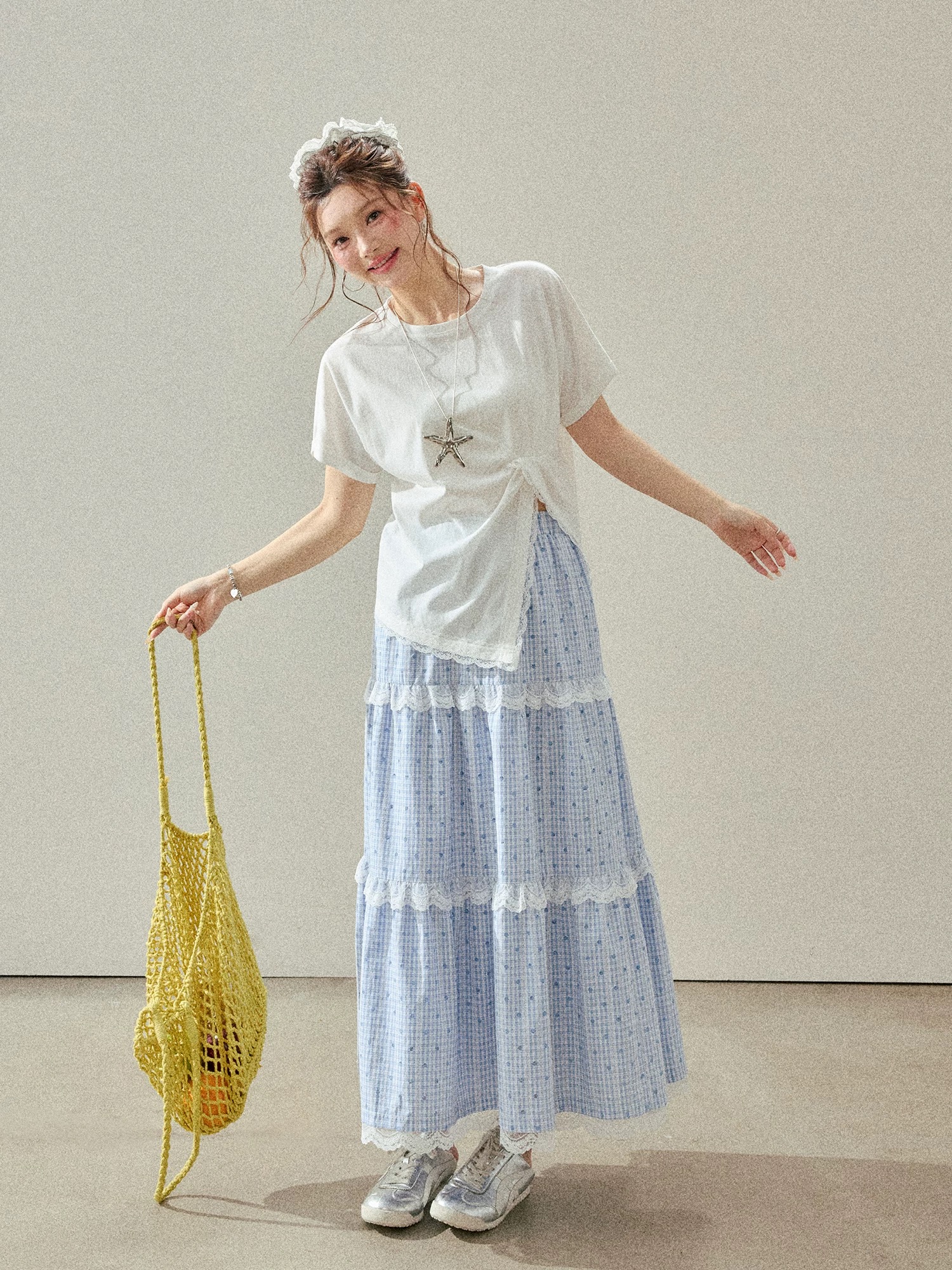 새로운 느슨함 센스 착용 가져 가라. 마이크로 지방 매운맛 엄마 나가라. 수유 세트 반신 스커트