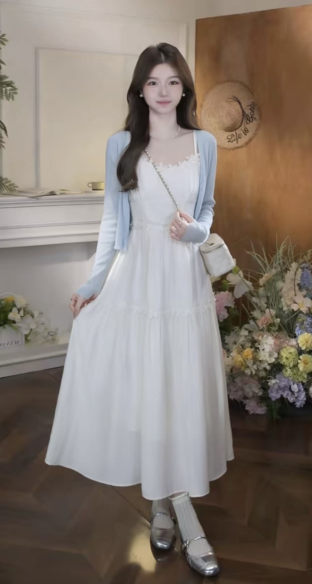 새로운 작은 대중 한 부서 느긋한 바람 슬립 드레스 수유 드레스 투피스 세트