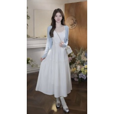 批发新款小众韩系慵懒风吊带裙哺乳连衣裙两件套