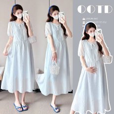 夏季新品时尚休闲孕妇长裙气质穿搭宽松高级感连衣裙