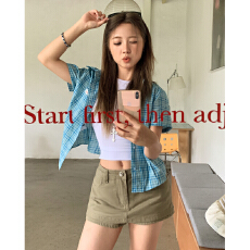 批发卡绿色牛仔半身裙女夏季a字包臀小个子高腰显瘦短裙