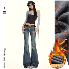 批发加绒复古微喇牛仔裤女2025秋冬季新款辣妹低腰提臀显瘦拖地喇