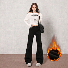 批发加绒加厚复古时髦百搭显瘦微喇叭<b class='q'>牛仔裤</b>女长裤加长