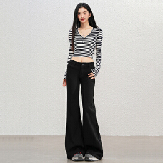 低腰毛呢美式裤子不贴腿显瘦喇叭裤子