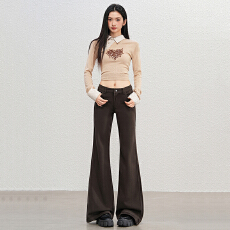 批发低腰毛呢美式<b class='q'>裤</b>子不贴腿<b class='q'>显瘦</b>喇叭<b class='q'>裤</b>子