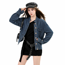批发<b class='q'>牛仔</b>小香外套女款秋季2025新款蓝色H型立领夹克上