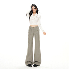 批发秋冬季新款 高街立体口袋设计<b class='q'>街头</b>机能直筒显瘦微喇休闲裤女