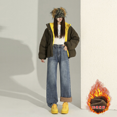 批发冬季<b class='q'>韩版</b>气质百搭显瘦加绒加厚直筒<b class='q'>裤</b>阔腿牛仔<b class='q'>裤</b>