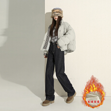 批发冬季<b class='q'>韩版</b>气质百搭显瘦加绒加厚直筒<b class='q'>裤</b>阔腿牛仔<b class='q'>裤</b>